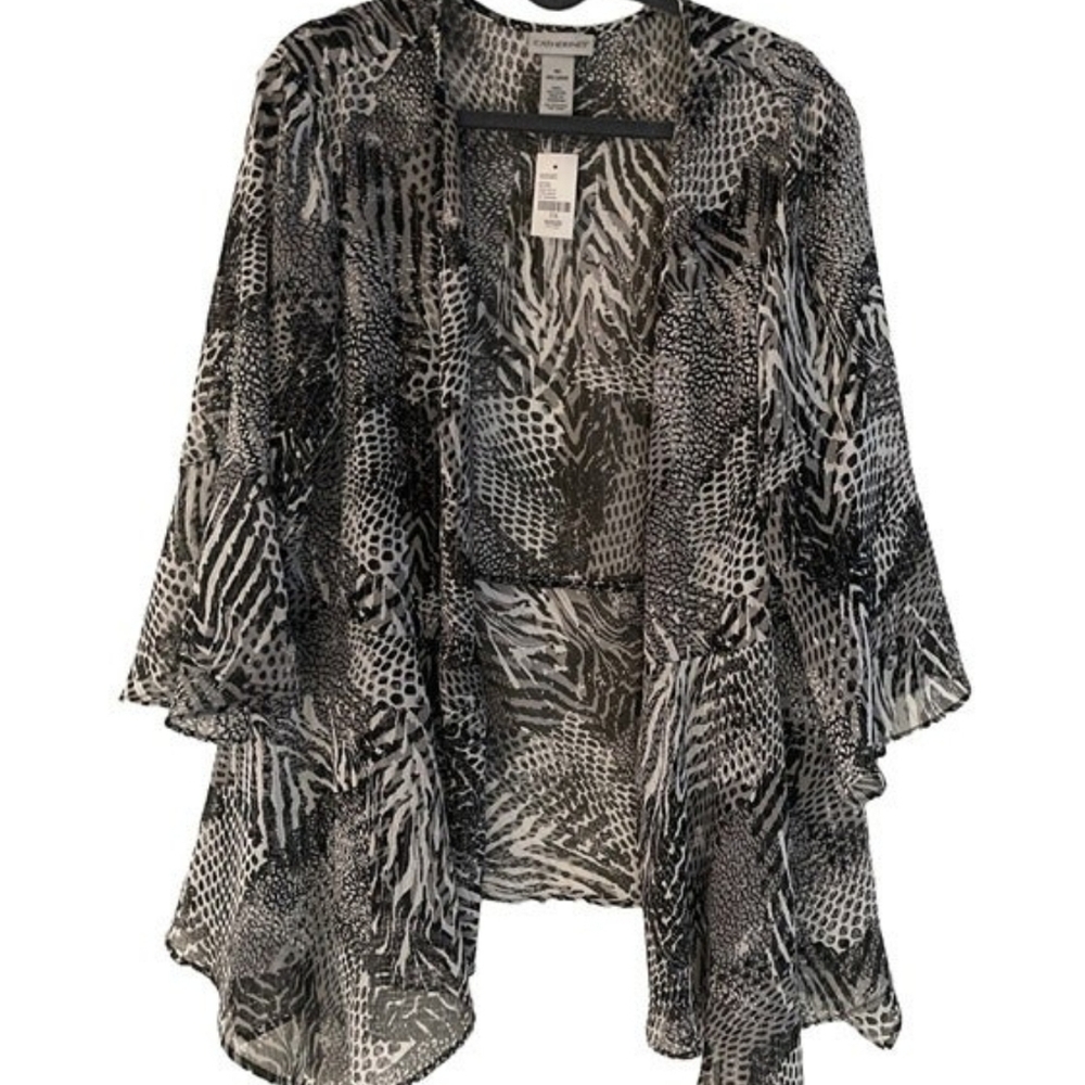 ✔️Catherines Bell Sleeve Semi Sheer Open Cardigan Jacket, 26w, Semi Sheer, NWT